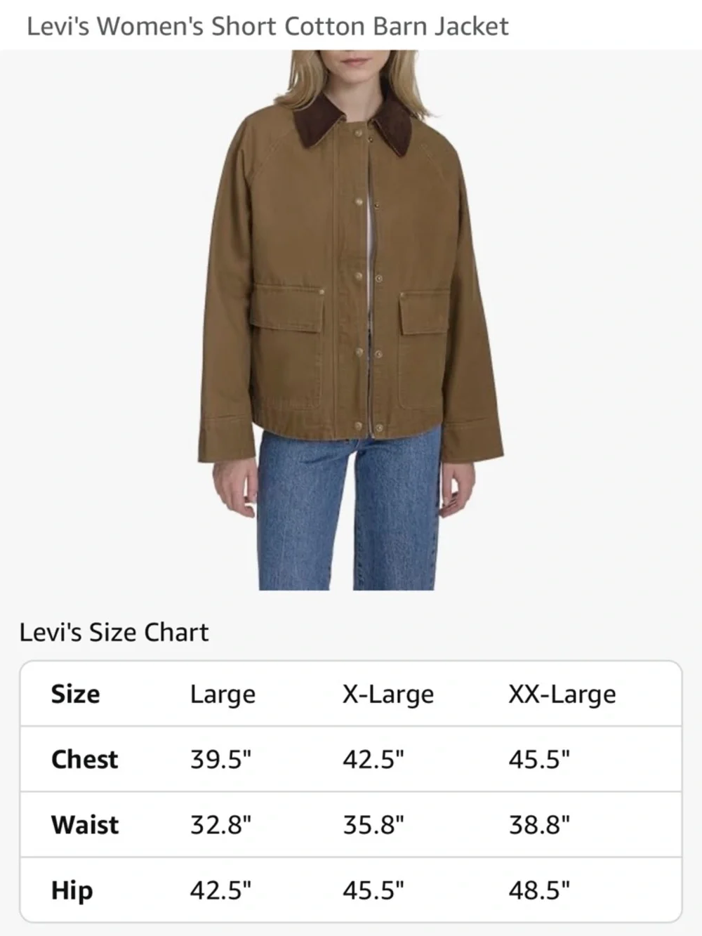 Levi's Women's Barn Utility Jacket in Brown with Corduroy Collar